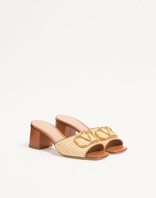 Valentino Garavani - Vlogo Signature Slide Sandal In Raffia 60mm - Beige - Woman - Sandals